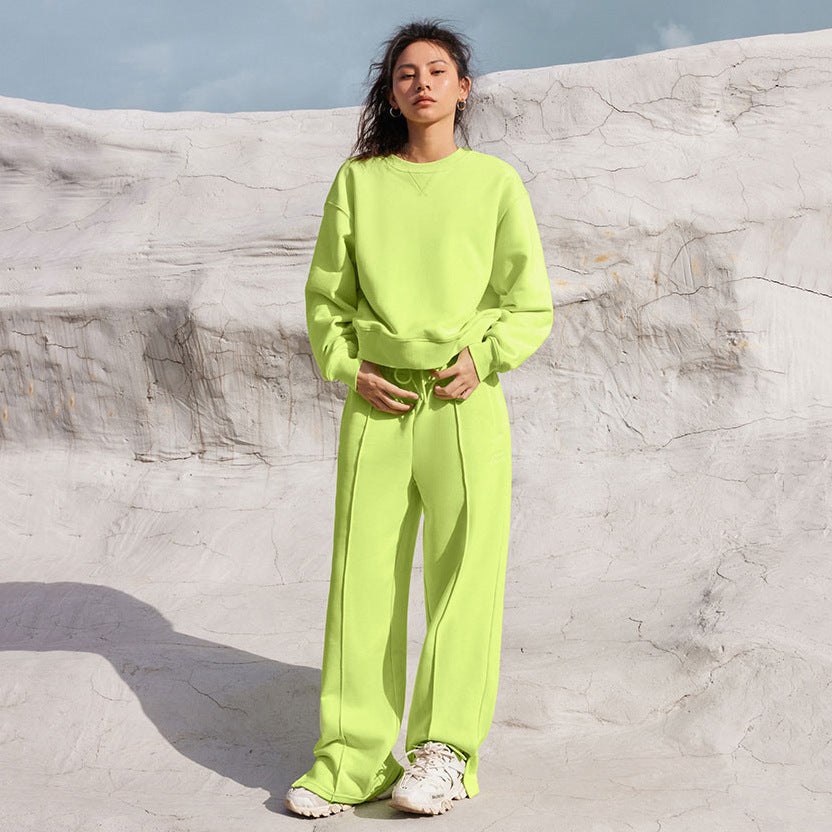 Damen nan Oversize-Sweatshirt und weite Loungehose Set mit Tunnelzug, dezenter Nahtführung und elastischen Bündchen Drune