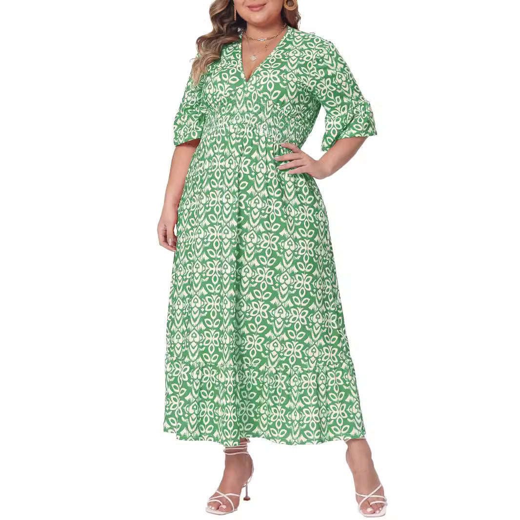 Damen Midikleid in A‑Linie mit grafischem Allover‑Print, geraffter Taillenpartie und Volantstufen Drune