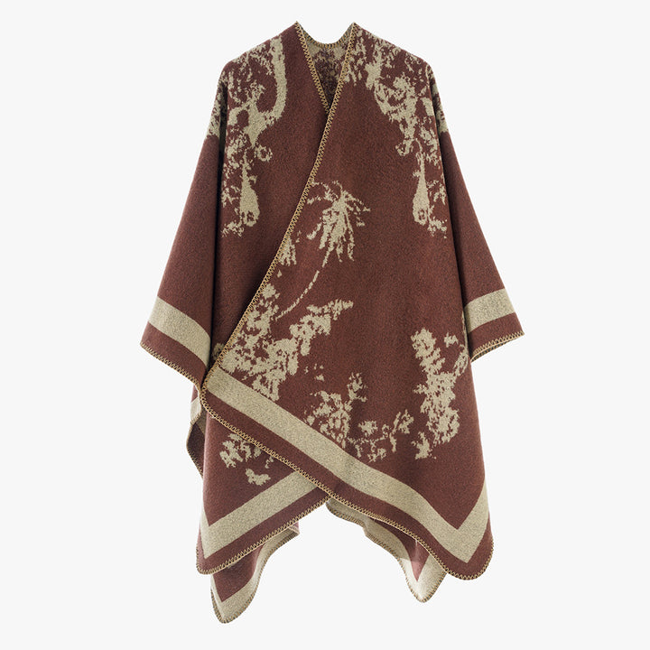 Damen Oversize-Jacquard-Cape aus Wollmix mit abstraktem Blumenmuster Drune
