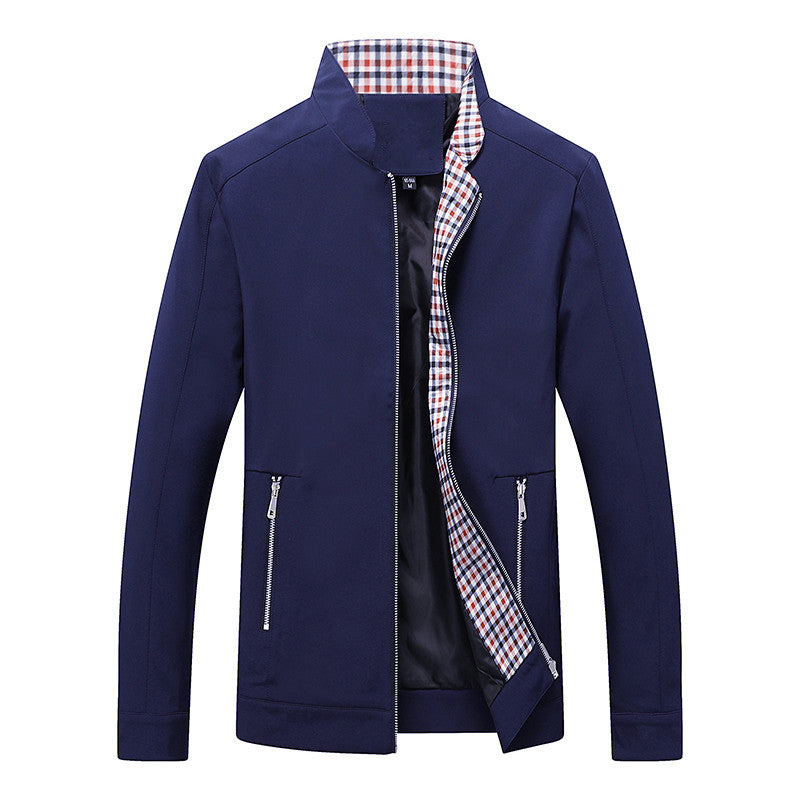 Herren Leichte Freizeitjacke mit Stehkragen, Reißverschlusstaschen und kariertem Innenfutter Drune