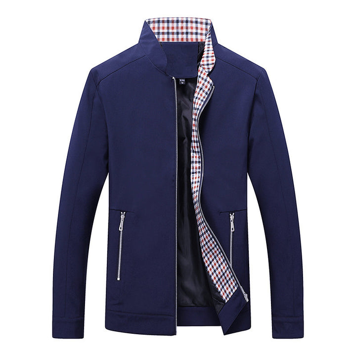 Herren Leichte Freizeitjacke mit Stehkragen, Reißverschlusstaschen und kariertem Innenfutter Drune