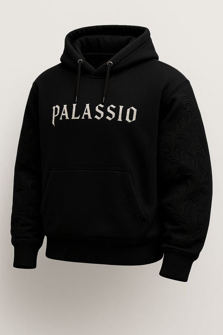 Unisex nan Premium-Hoodie mit tonaler Reliefstickerei an den Ärmeln, doppelter Kapuze und Kängurutasche Drune