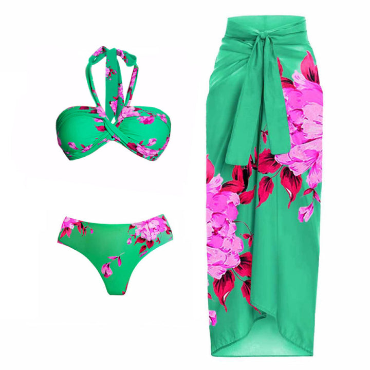Damen Strand-Bikini-Set mit asymmetrischem Oberteil und elegantem Maxi-Rock Drune