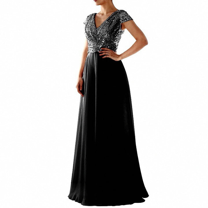 Damen Abendkleid mit funkelnden Pailletten und elegantem V-Ausschnitt Drune