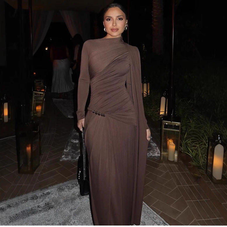 Damen Figurbetontes Abendkleid mit asymmetrischer Drapierung, gerafftem Oberteil und langer Drapé‑Schleife Drune
