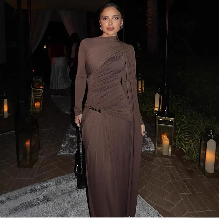 Damen Figurbetontes Abendkleid mit asymmetrischer Drapierung, gerafftem Oberteil und langer Drapé‑Schleife Drune