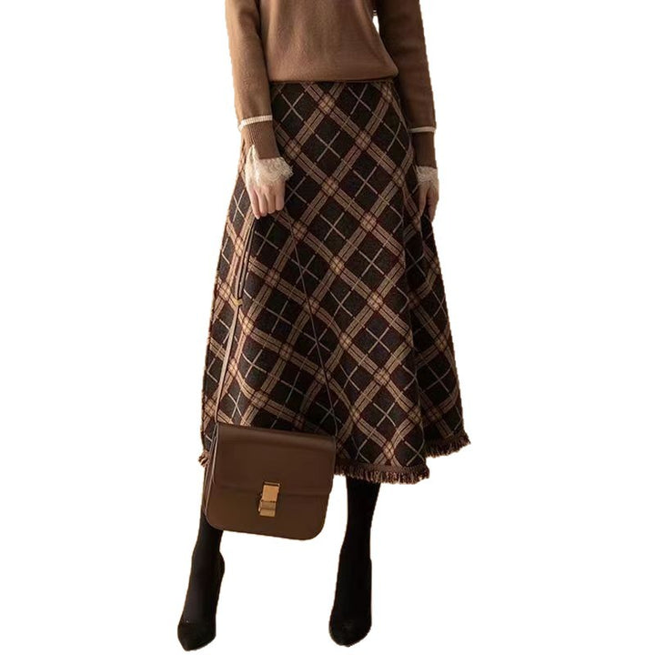Damen Eleganter Karierter Midirock Drune