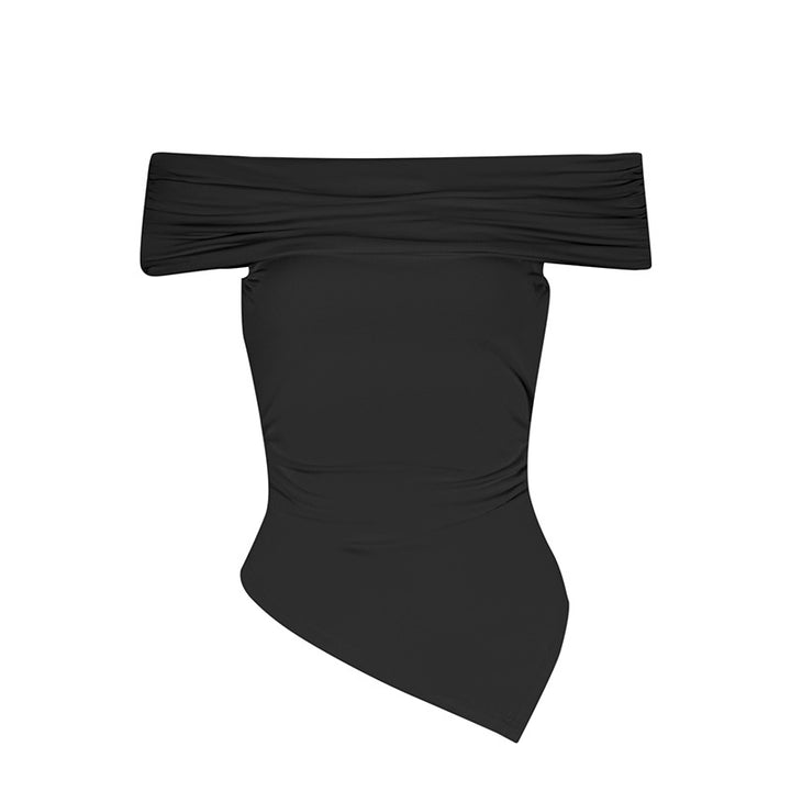 Damen Off-Shoulder Blusenshirt mit asymmetrischem Saum und Raffung Drune