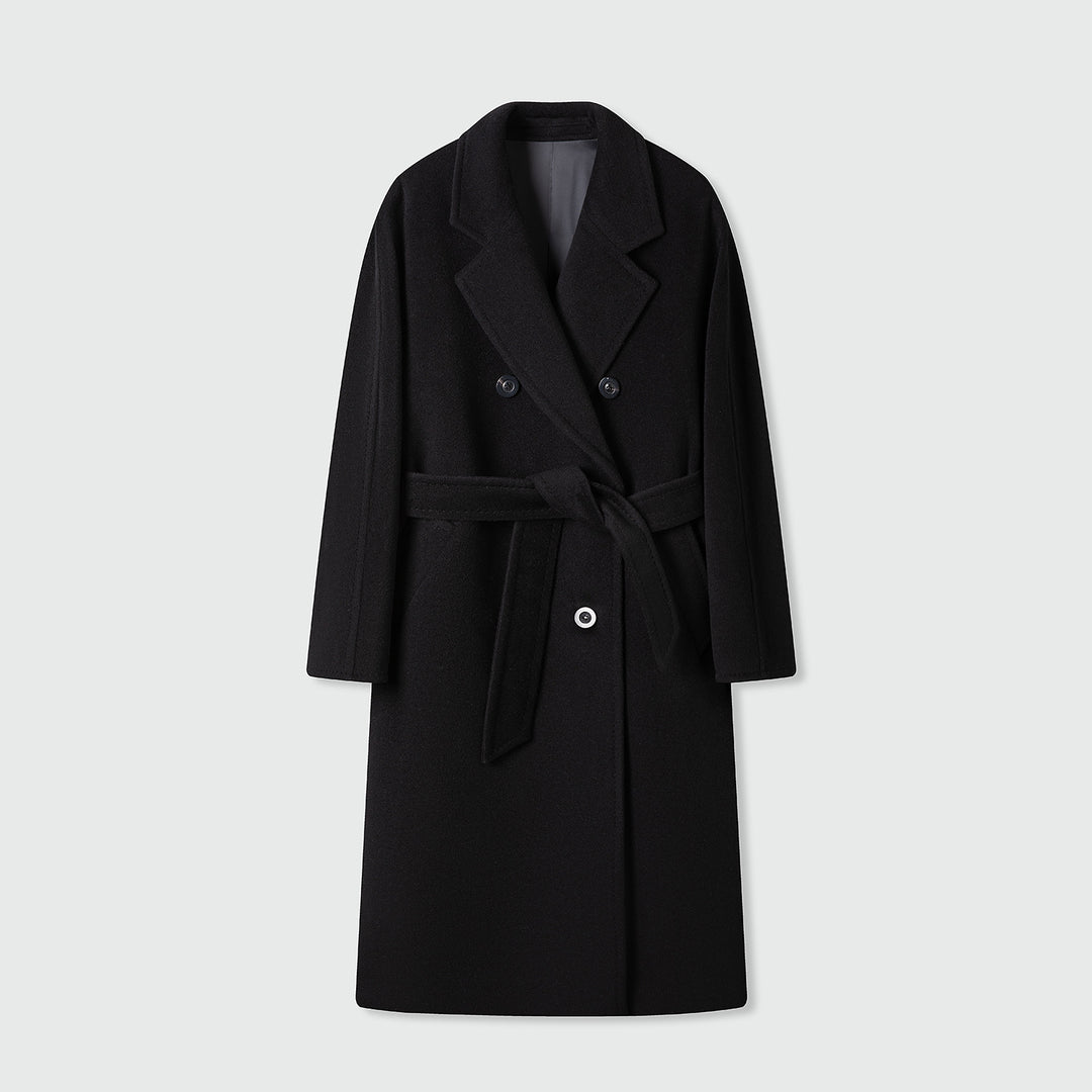 Damen Eleganter Double-Breasted Wollmischung Mantel Drune