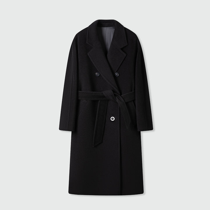 Damen Eleganter Double-Breasted Wollmischung Mantel Drune