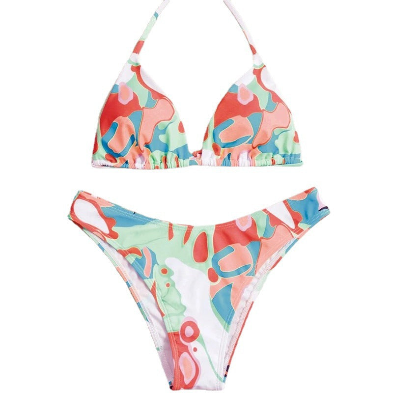 Damen Triangel-Bikini-Set mit verstellbaren Trägern und kreativem Print Drune