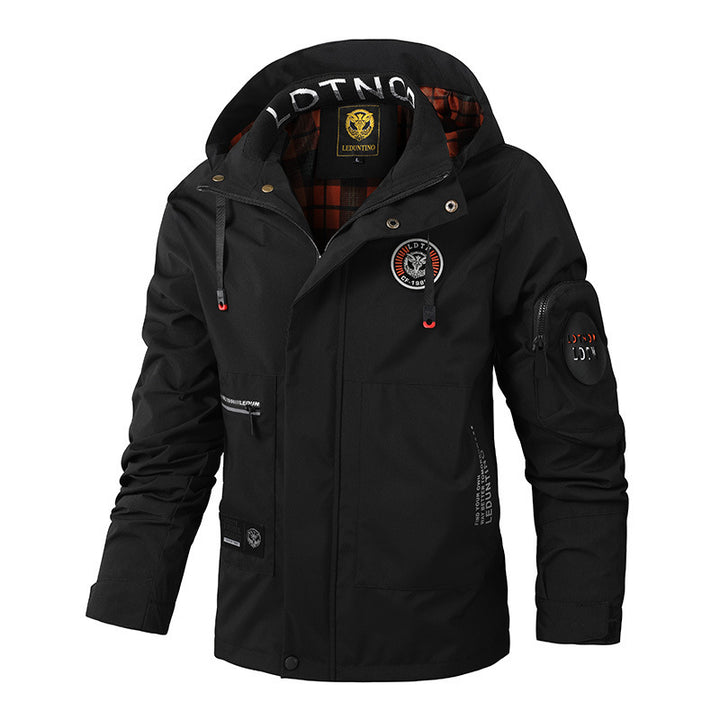 Herren nan wasserdichte Outdoorjacke mit Kapuze, multifunktionalen Taschen und atmungsaktivem Meshfutter Drune