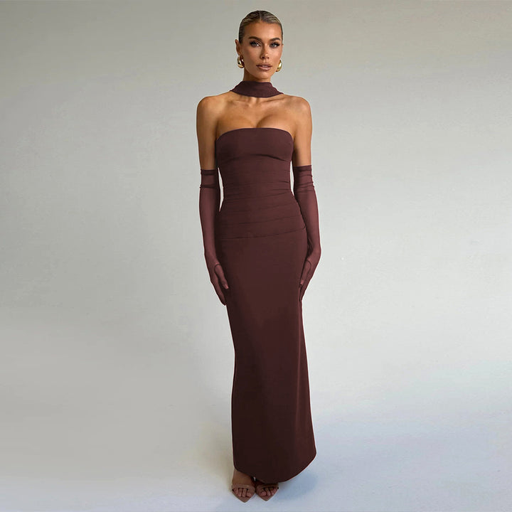 Damen Elegantes und figurbetontes Maxikleid mit transparenten Ärmeln Drune