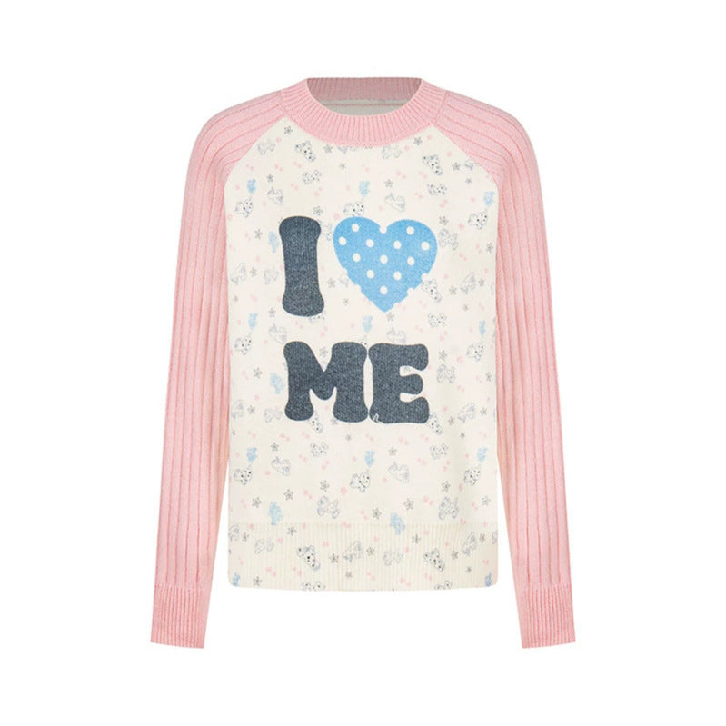 Damen Feinstrick-Pullover mit Applikations-Statement, gerippten Raglanärmeln und Mini-Print Drune