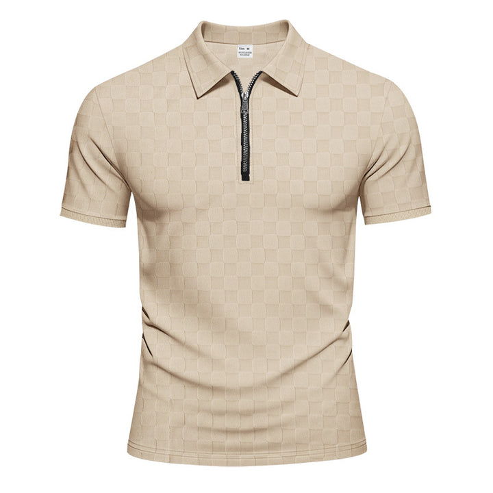 Herren nan kurzes Halbzip-Poloshirt aus strukturierter Waffelpiqué mit Hemdkragen und figurbetonter Passform Drune