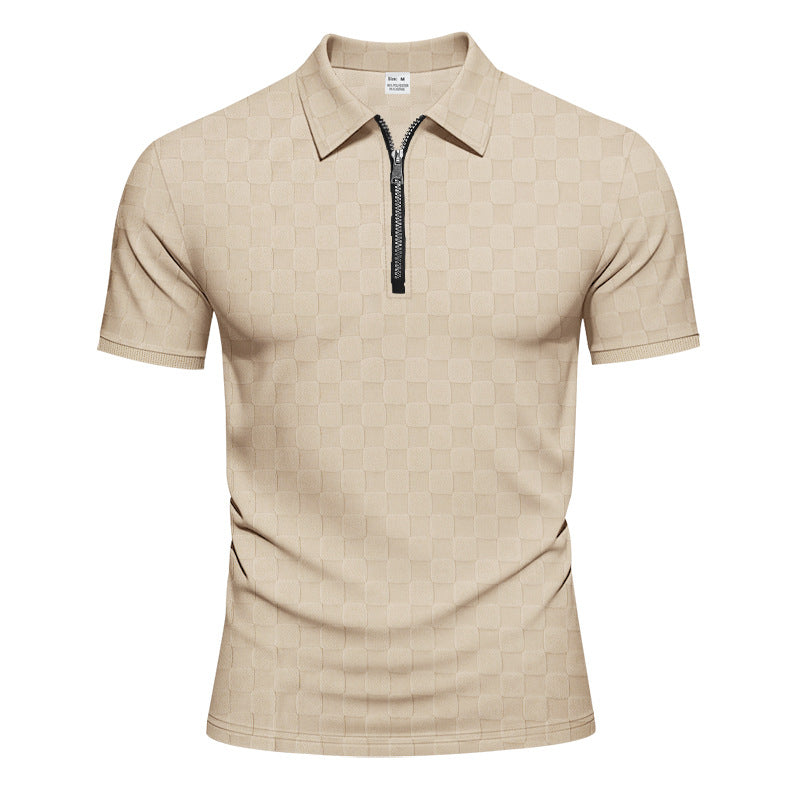 Herren nan kurzes Halbzip-Poloshirt aus strukturierter Waffelpiqué mit Hemdkragen und figurbetonter Passform Drune