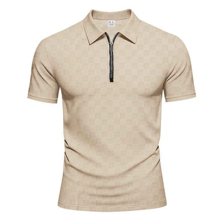 Herren nan kurzes Halbzip-Poloshirt aus strukturierter Waffelpiqué mit Hemdkragen und figurbetonter Passform Drune