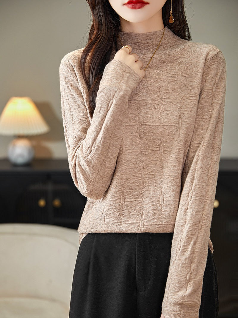 Damen Strukturiertes Feinstrick-Longsleeve mit Stehkragen und kastiger Silhouette Drune
