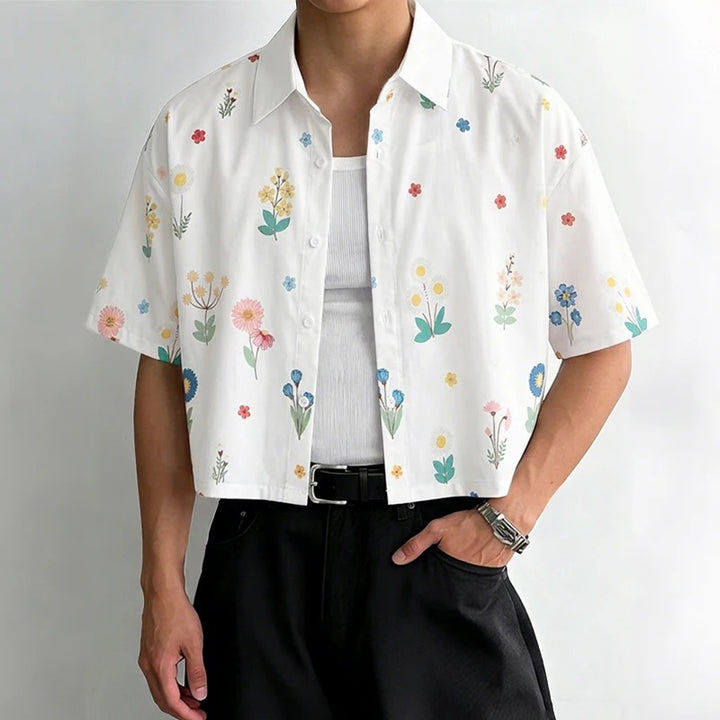 Damen nan kastig geschnittene Kurzarm-Hemdbluse mit floralem Allover-Print, Hemdkragen und kurzem Saum Drune