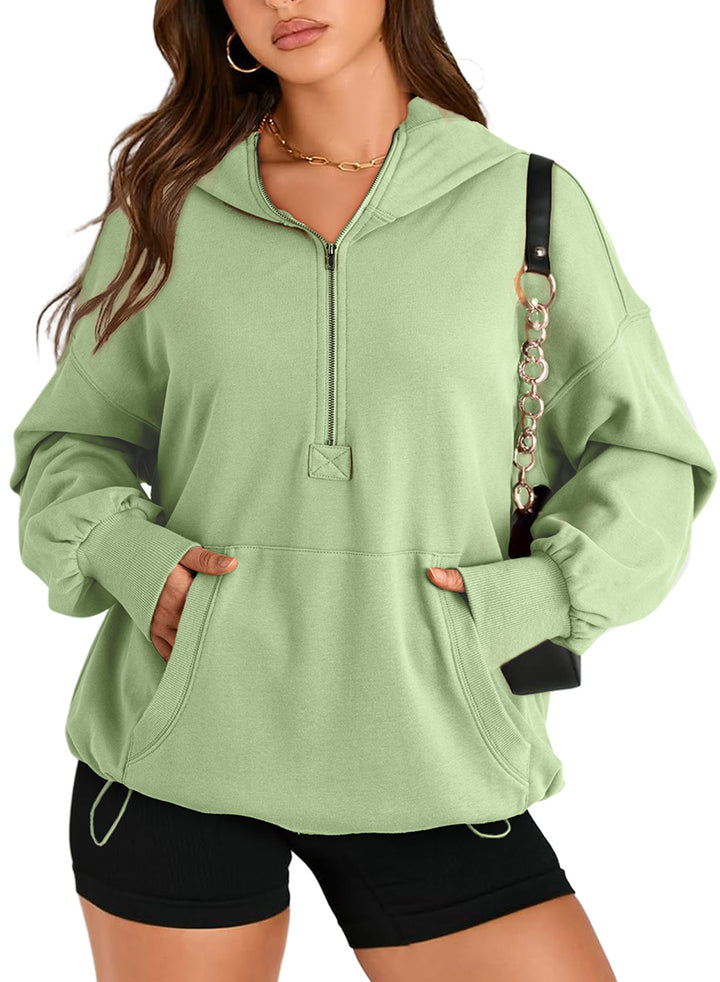 Damen Oversize-Halbzip-Hoodie mit Tunnelzug und Kängurutasche Drune