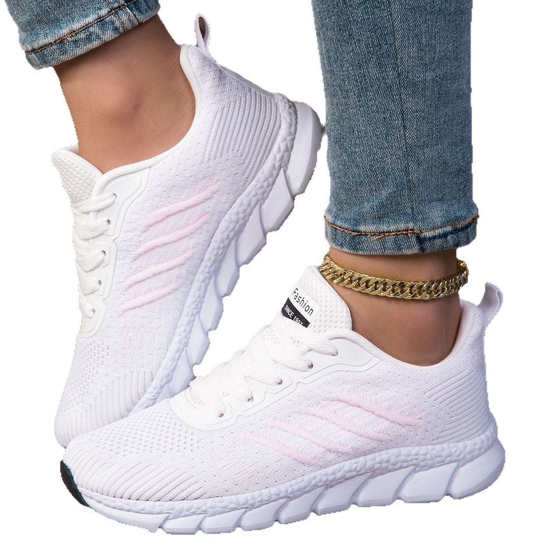 Damen nan gestrickter Schlupf-Sneaker mit elastischem Schaft, Zier-Schnürung und segmentierter Dämpfungssohle Drune