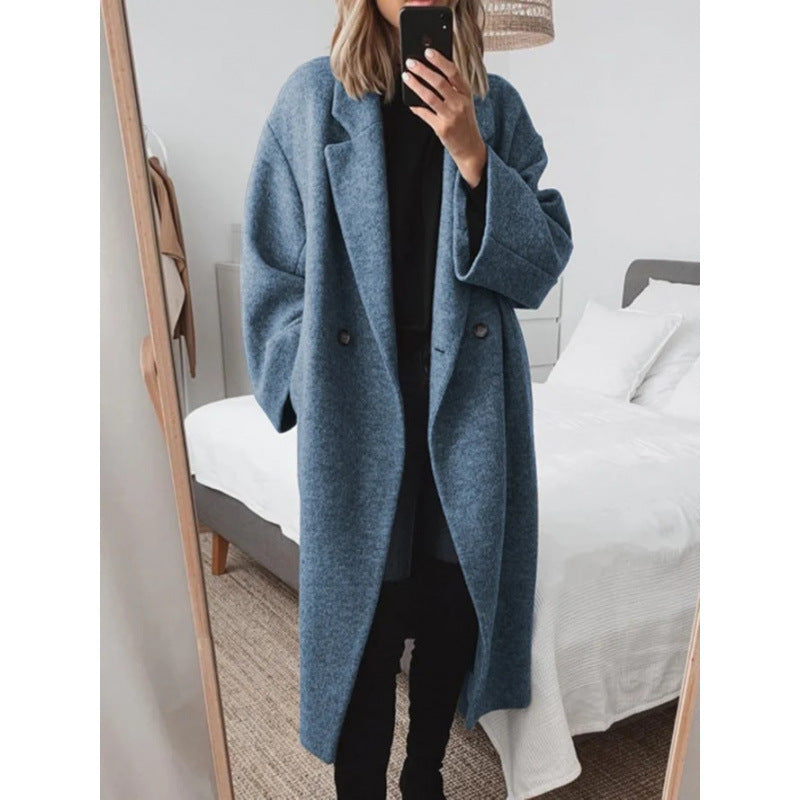 Damen Oversized Wolle-Mantel mit elegantem Revers und doppelt Knopfverschluss Drune