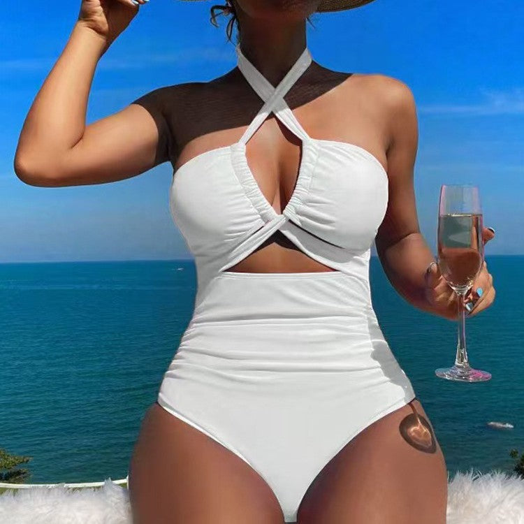 Damen Hoch geschnittener Monokini mit raffiniertem Kreuz-Design Drune