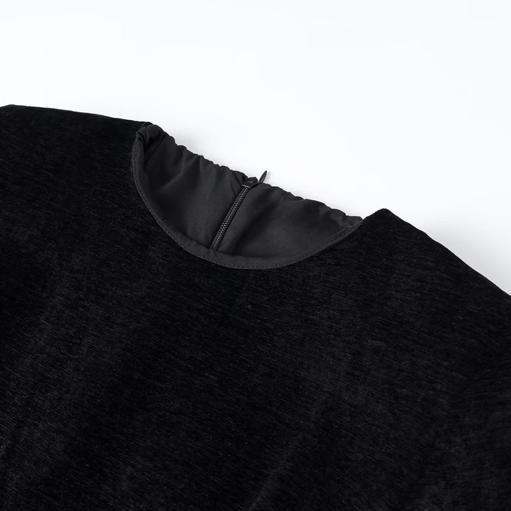 Damen Samt-Midikleid mit kurzen Ärmeln und gestuftem Plisseerock Drune
