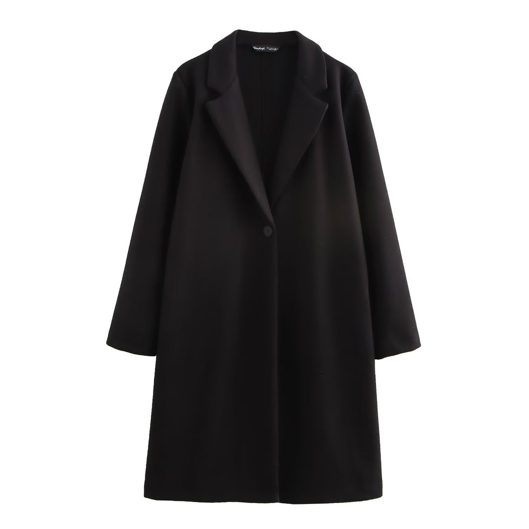 Damen Puristischer Longline-Mantel mit Reverskragen, Ein-Knopf‑Verschluss und weichem Filzfinish Drune