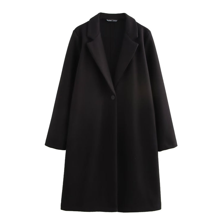 Damen Puristischer Longline-Mantel mit Reverskragen, Ein-Knopf‑Verschluss und weichem Filzfinish Drune