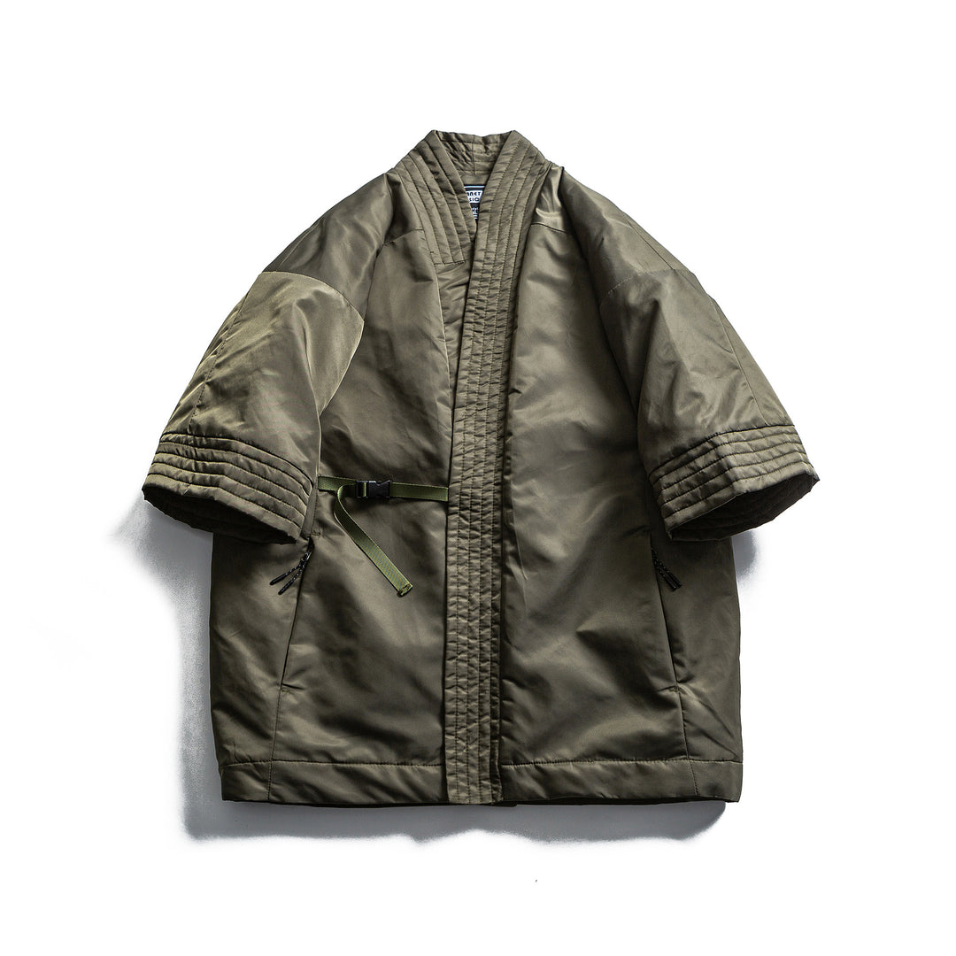 Unisex Gepolsterte Kimono-Jacke mit kurzem Ärmel und Taillengürtel Drune
