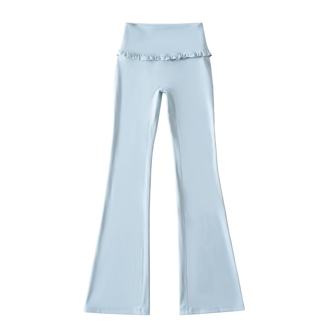 Damen Hochtaillierte Bootcut-Leggings mit Rüschendetails Drune