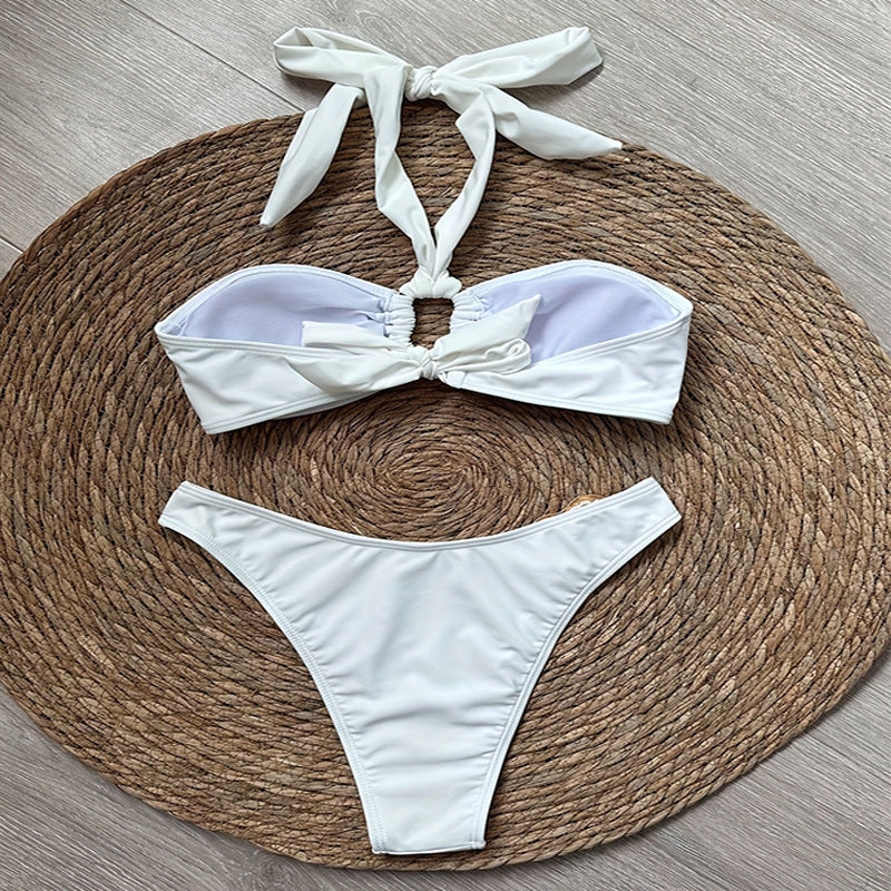 Damen Bandeau-Bikini-Set mit elegantem Ringdetail und verstellbaren Trägern Drune