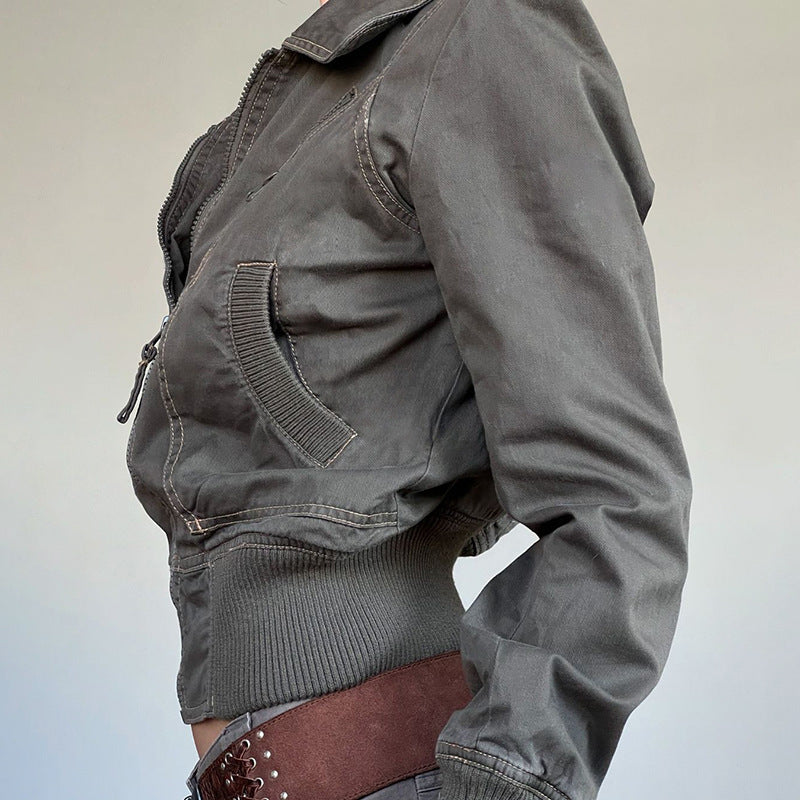 Damen cropped Jacke mit Reißverschluss und praktischen Taschen Drune