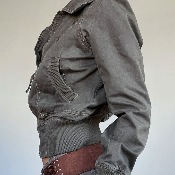 Damen cropped Jacke mit Reißverschluss und praktischen Taschen Drune