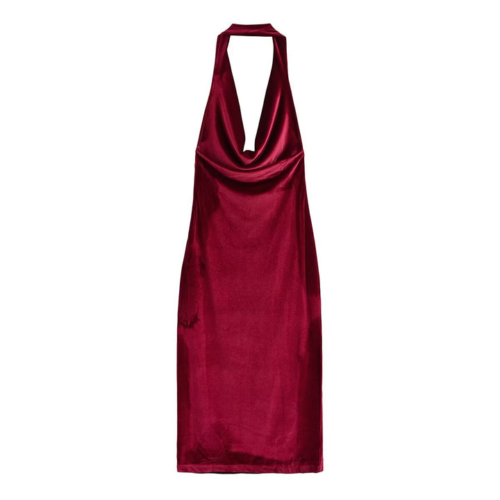 Damen elegantes Maxikleid mit tiefem V-Ausschnitt und fließendem Satin-Finish Drune