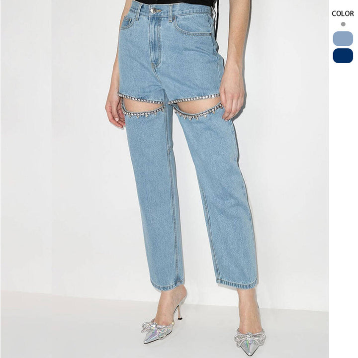 Damen Jeans mit ausgefallenem Cut-Out-Design und glitzernden Verzierungen Drune