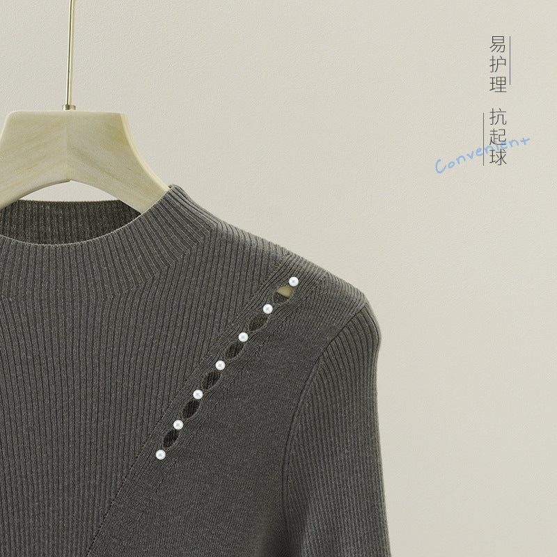 Damen Feinstrick-Pullover mit Perlenbesatz und Zierlochkante Drune