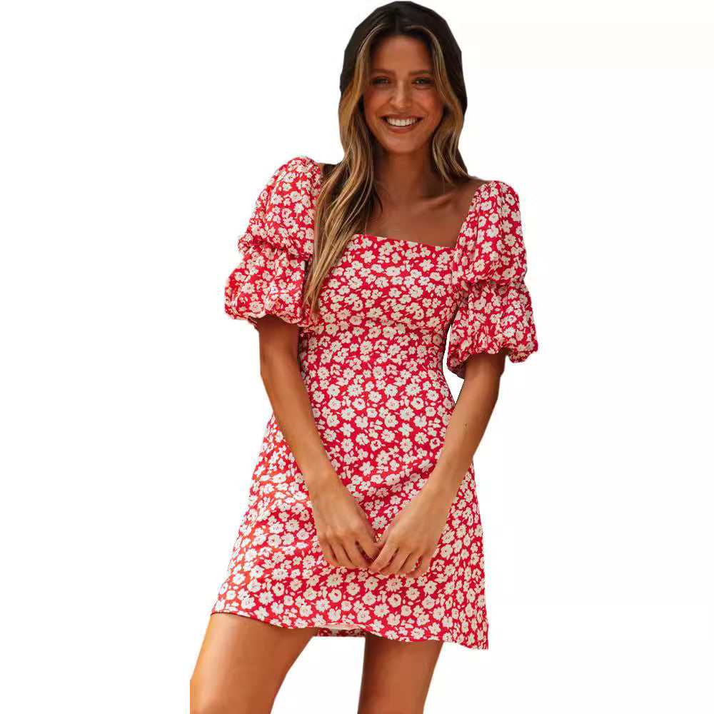 Damen Minikleid mit Puffärmeln und floralem Muster Drune