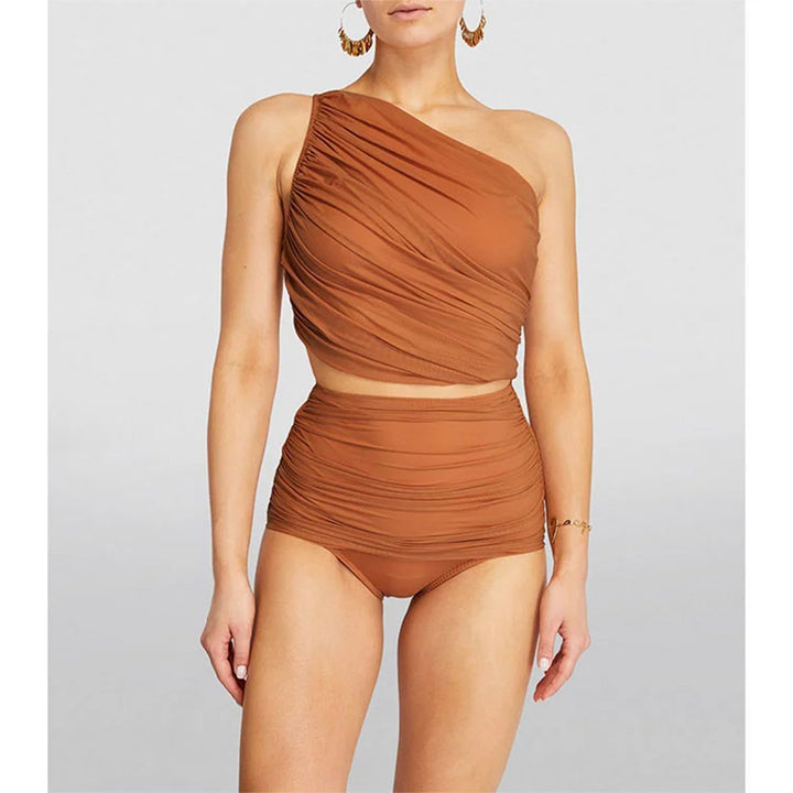 Damen Hochtaillierter Bikini mit asymmetrischem Oberteil und Wickelrock Drune