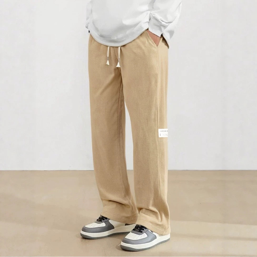 Herren Weite Cordhose im Relaxed-Fit mit Tunnelzug, geradem Bein & Label‑Patch Drune