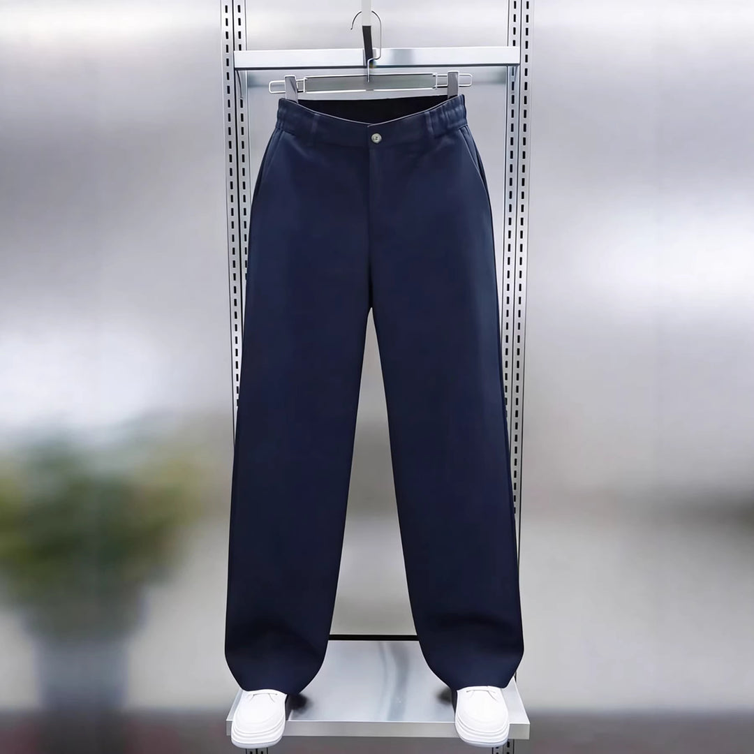 Herren Weite High‑Waist Chinohose mit elastischem Rückbund geradem Bein & Seitentaschen Drune