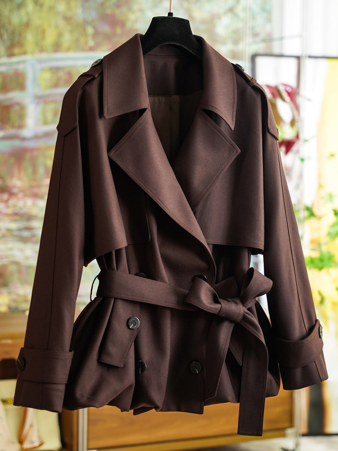 Damen Modischer Trenchcoat mit Taillengürtel Drune