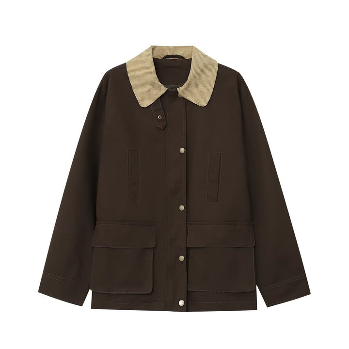 Damen Fieldjacke im Parka‑Stil mit Cordkragen, Druckknopfverschluß und aufgesetzten Fronttaschen Drune