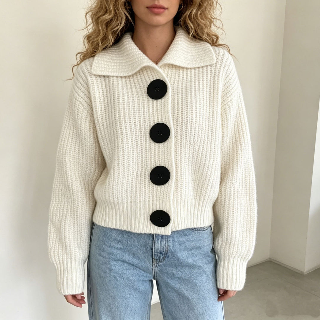Damen Grobstrick-Cardigan mit breitem Umlegekragen Drune