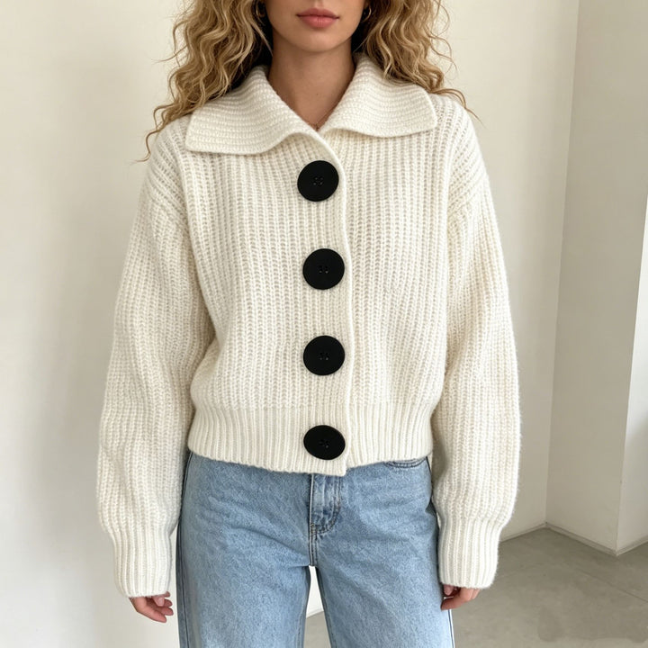 Damen Grobstrick-Cardigan mit breitem Umlegekragen Drune