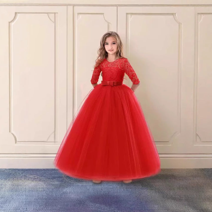 Mädchen Festliches Tüllkleid mit Spitzenoberteil und Taillengürtel Drune