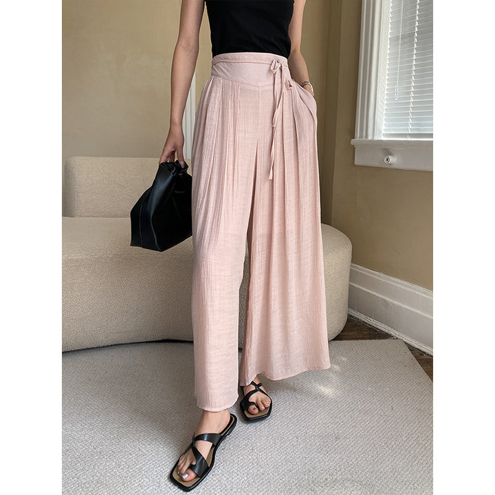 Damen weit geschnittene Palazzo-Hose mit Taillenknotendetail Drune