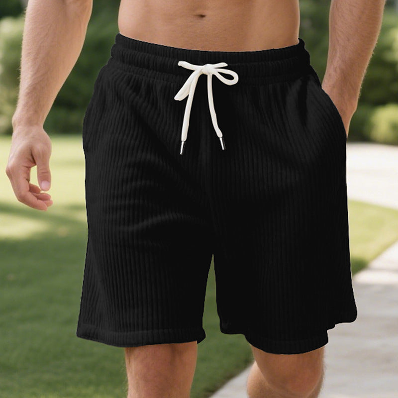 Herren nan gerippte Jersey-Shorts mit elastischem Bund, dekorativem Kordelzug und seitlichen Eingrifftaschen Drune