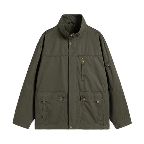 Herren leichte Utility-Feldjacke mit Stehkragen und Mehrfachtaschen Drune